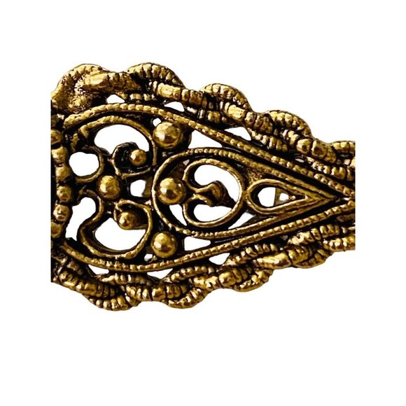 Vintage Victorian Style Brooch Goldtone Black Pin Filigreee Intricate 2" Length - Picture 13 of 16